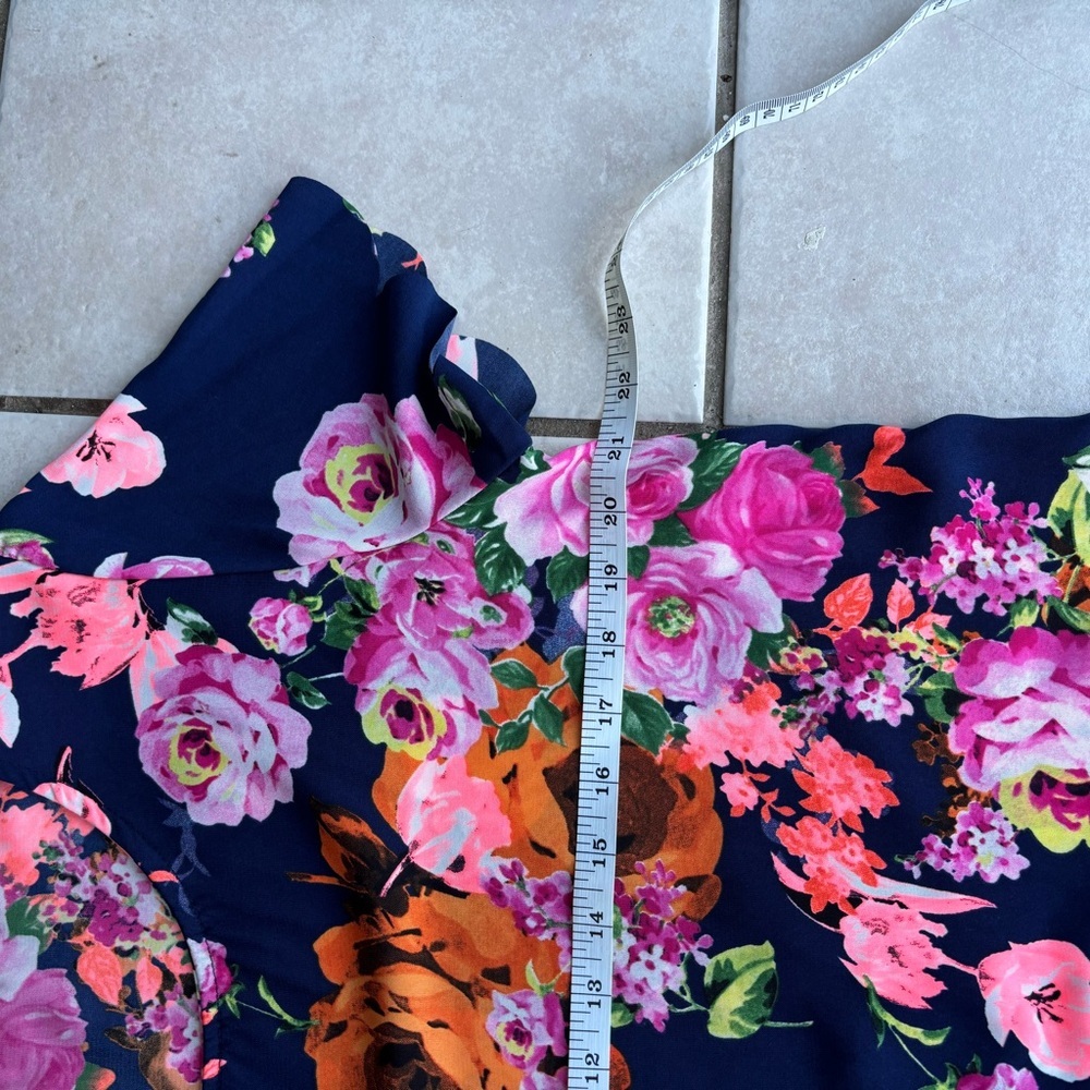 12 Pm By Mon Ami Navy Floral Midi Dress with Pink & Orange Blooms - Picture 6 of 7